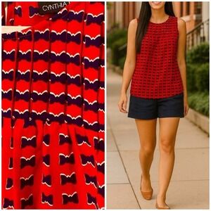 Cynthia Rowley Red/Blue Sleeveless Bow Print Blouse Top Shirt